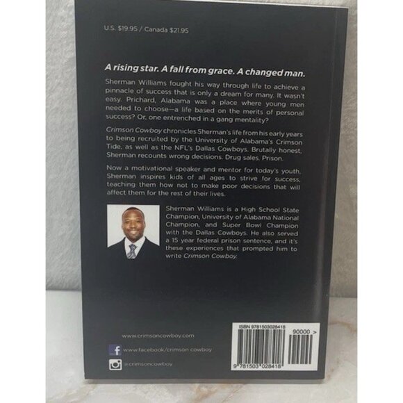 Crimson Cowboy Alabama Sherman Williams Signed 1st Ed PB Book Dallas Cowboys NFL - Picture 2 of 14